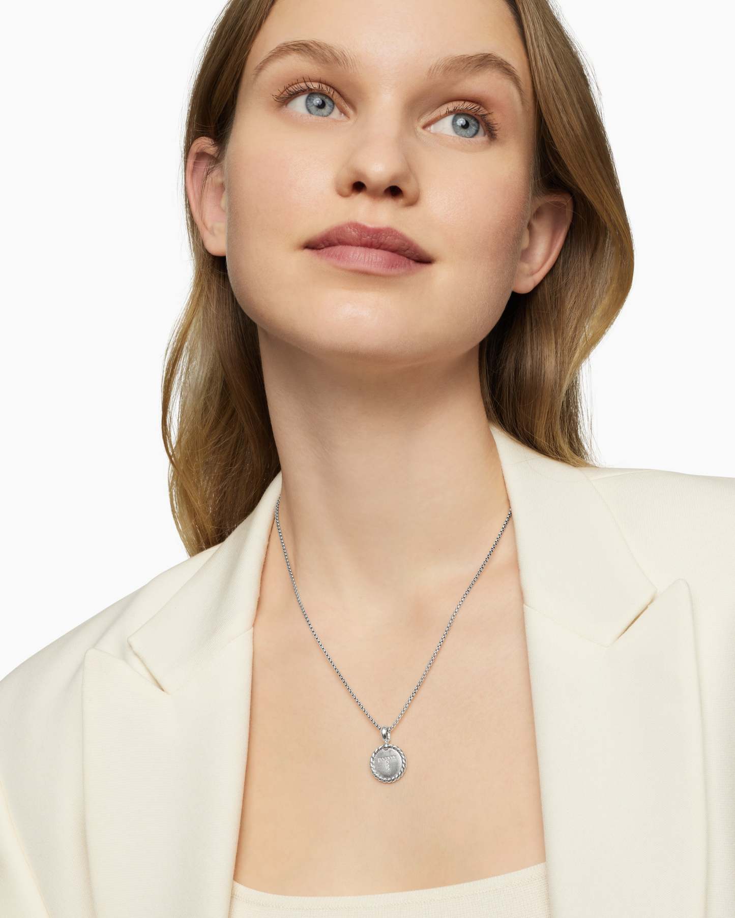 Initial Charm Necklace Sterling Silver with Diamond T
