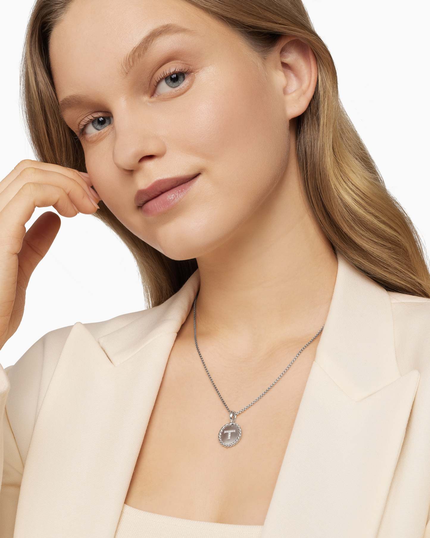Initial Charm Necklace Sterling Silver with Diamond T