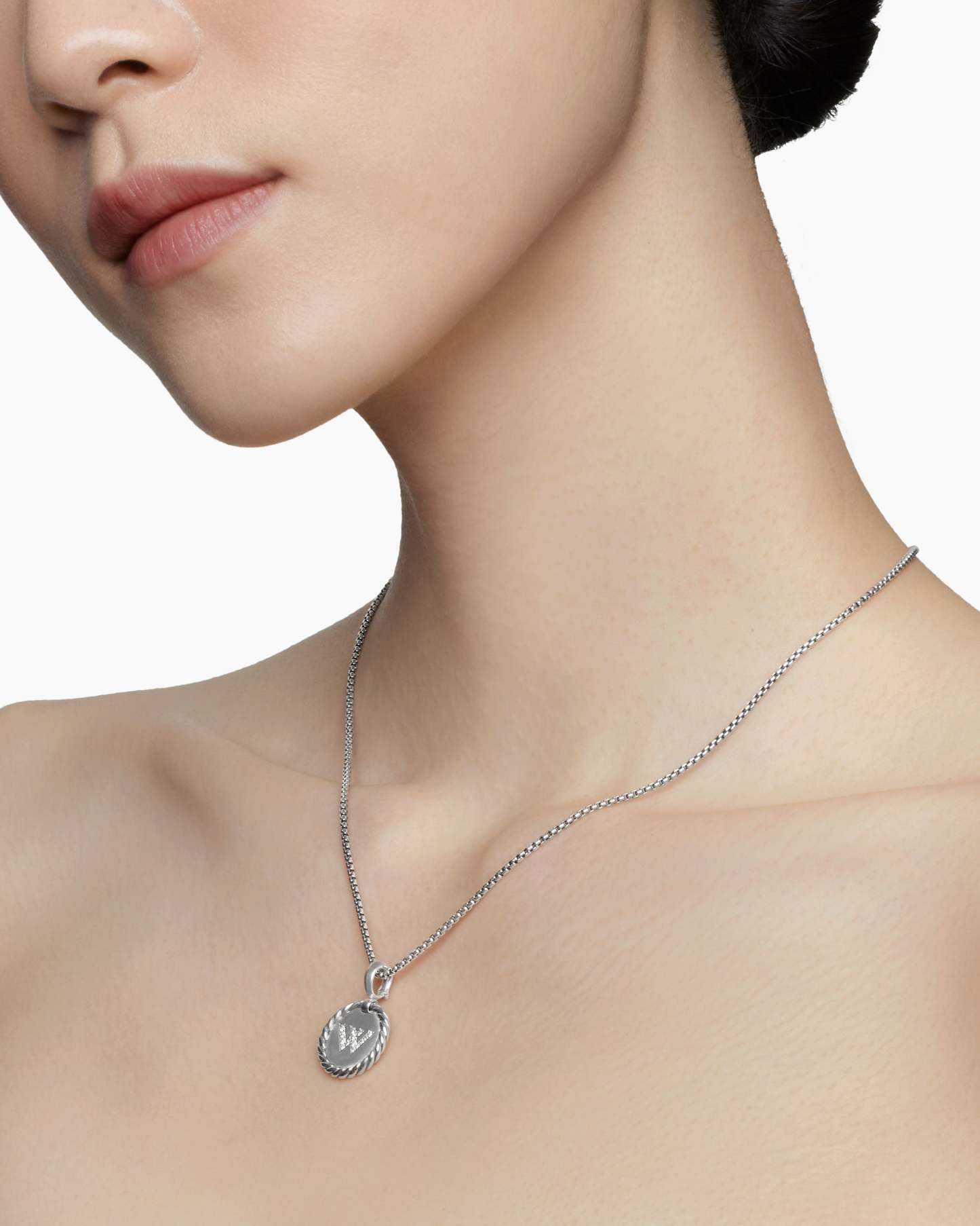 Initial Charm Necklace Sterling Silver with Diamond W