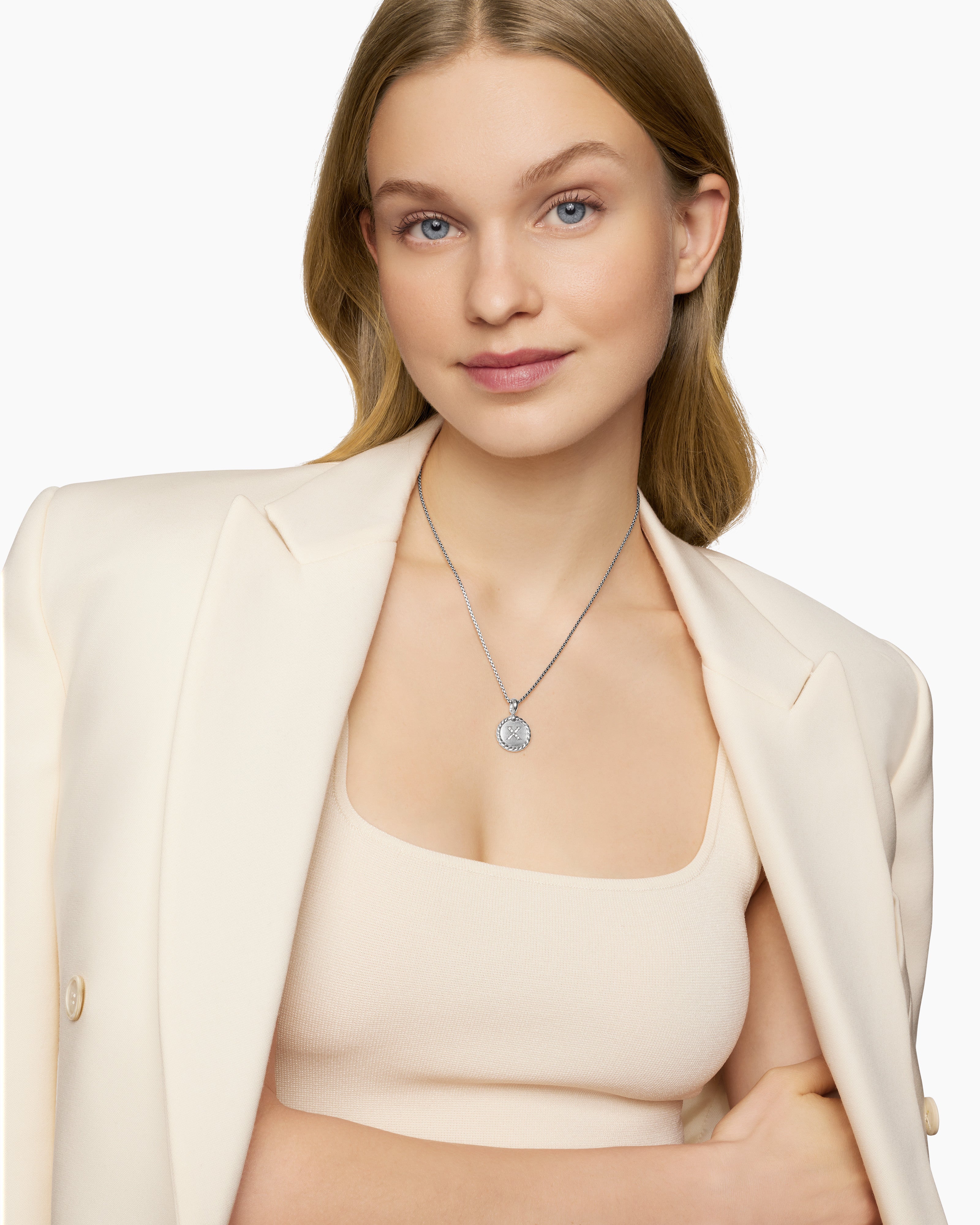 Initial Charm Necklace Sterling Silver with Diamond X