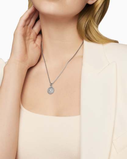 Initial Charm Necklace Sterling Silver with Diamond X