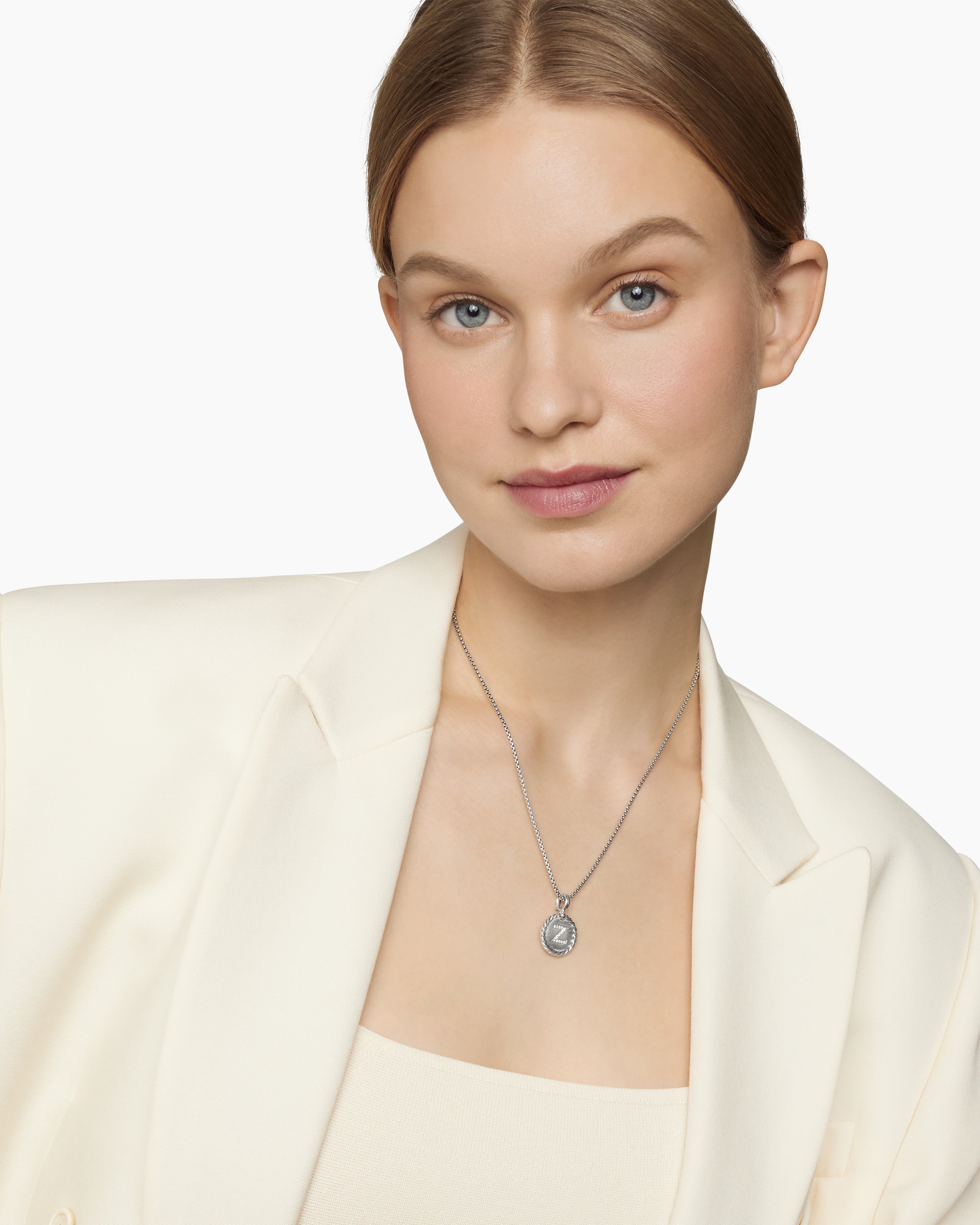Initial Charm Necklace Sterling Silver with Diamond Z