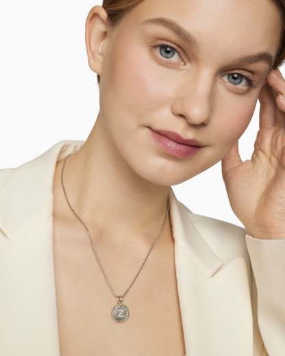 Initial Charm Necklace Sterling Silver with Diamond Z