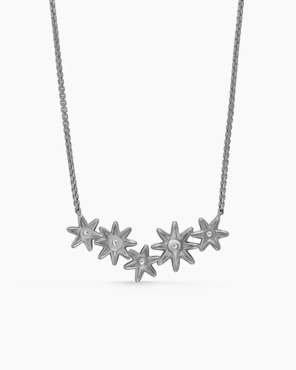 Starburst Cluster Station Necklace Sterling Silver with Diamonds