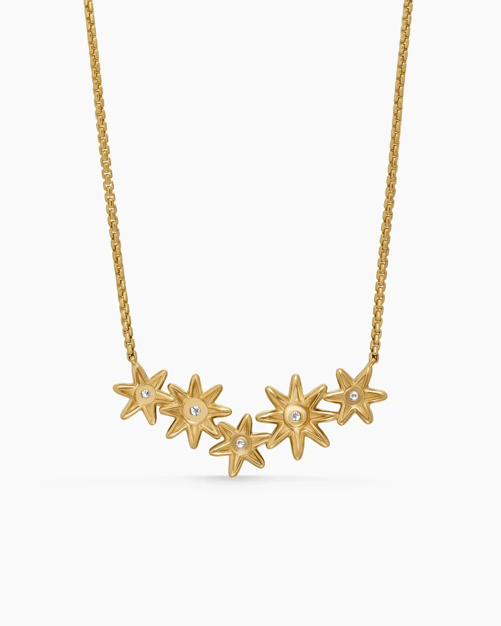 Starburst Cluster Station Necklace 18K Yellow Gold with Diamonds