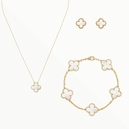 3-PIECE GOLD CLOVER JEWELRY SET: NECKLACE, BRACELET & EARRINGS