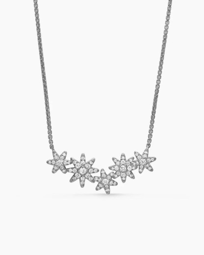 Starburst Cluster Station Necklace Sterling Silver with Diamonds
