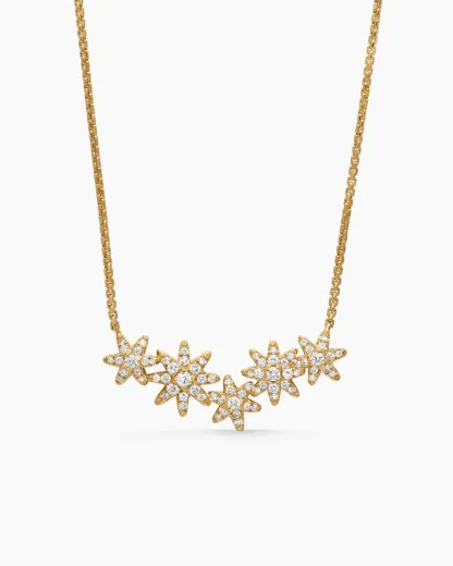 Starburst Cluster Station Necklace 18K Yellow Gold with Diamonds