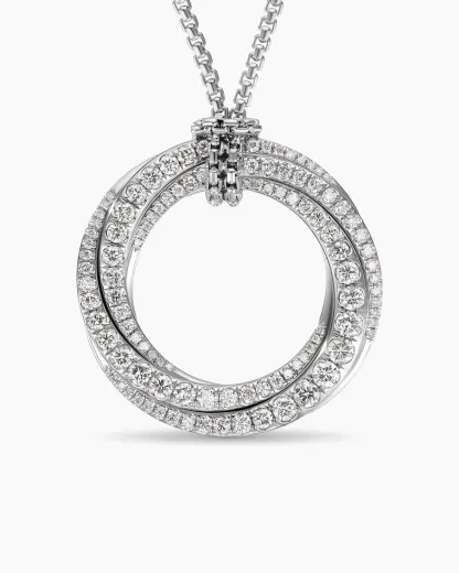 Pav茅 Crossover Pendant Necklace 18K White Gold with Diamonds, 30mm