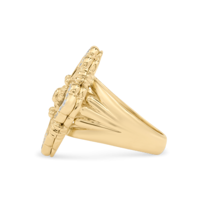 OPERA TULLE GOLD RING WITH BLUE ENAMELED ELEMENT AND TULLE PATTERN