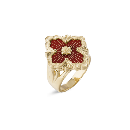 OPERA TULLE YELLOW GOLD RING WITH RED ENAMEL BACKGROUND