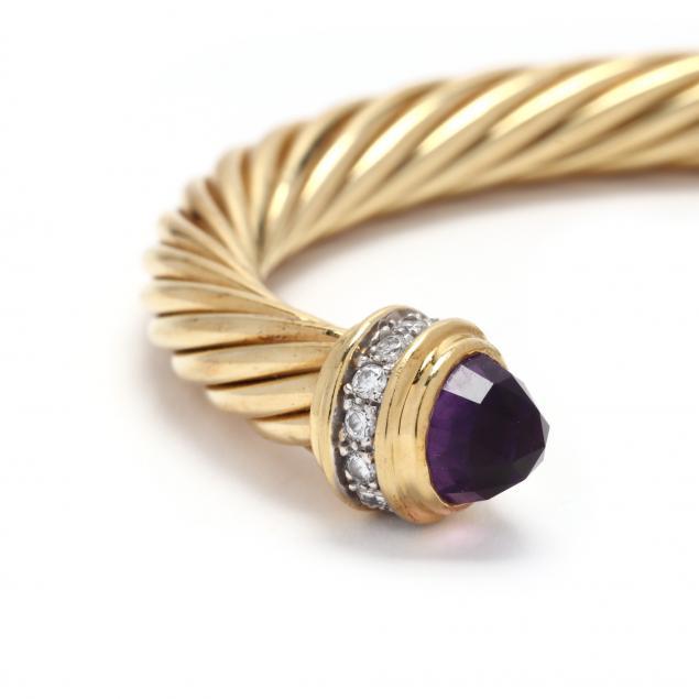 Classic Cablespira® Bracelet 18K Yellow Gold with Amethyst and Half Diamonds, 7mm