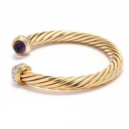 Classic Cablespira® Bracelet 18K Yellow Gold with Amethyst and Half Diamonds, 7mm