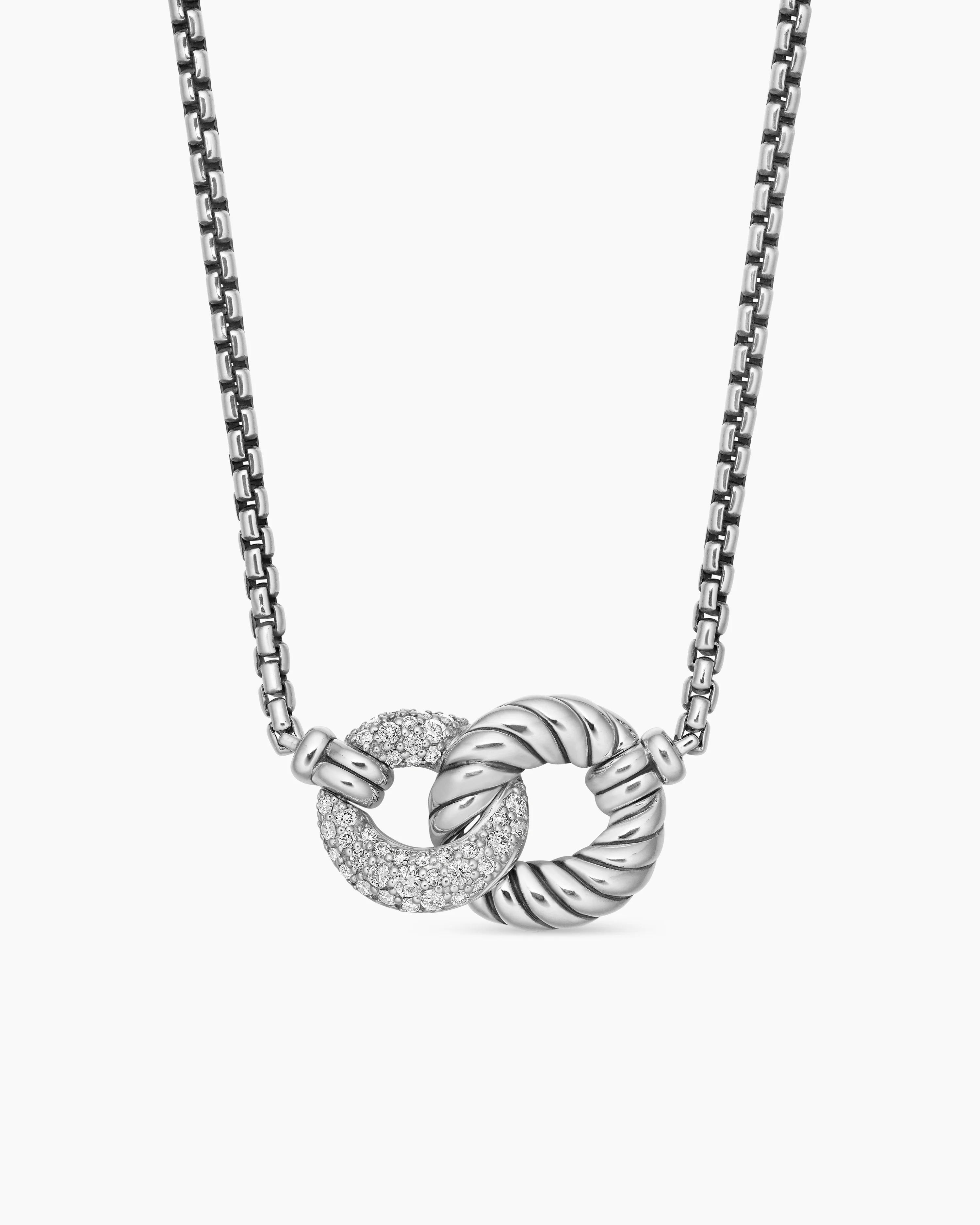 Belmont® Curb Link Necklace Sterling Silver with Diamonds, 20mm