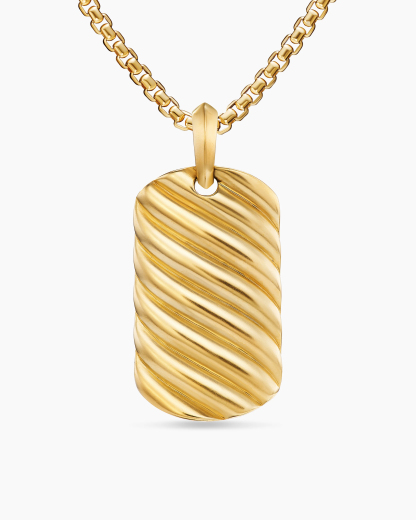 Sculpted Cable Tag 18K Yellow Gold, 42mm