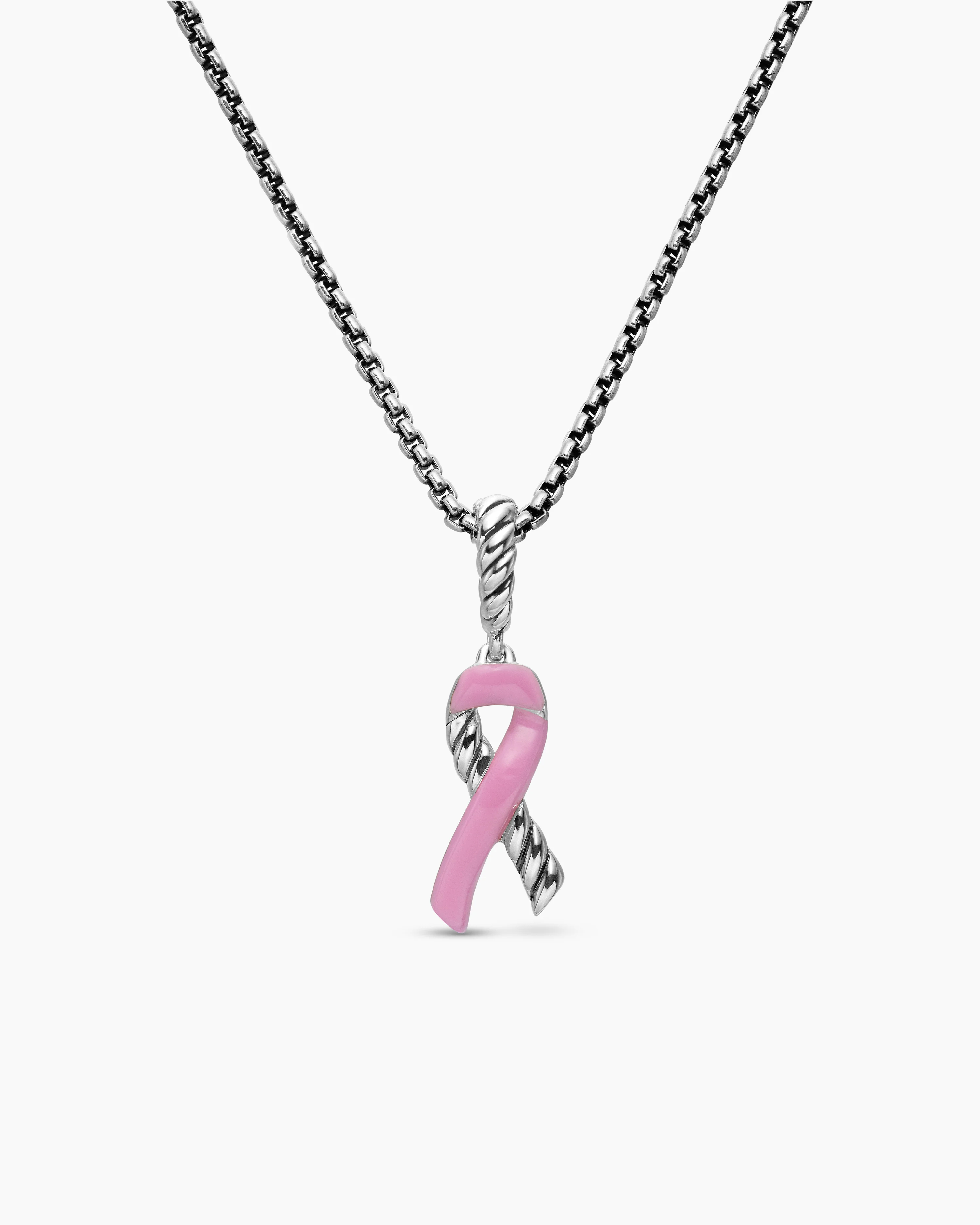 Cable Collectibles® Ribbon Necklace Sterling Silver with Pink Enamel, 24.4mm