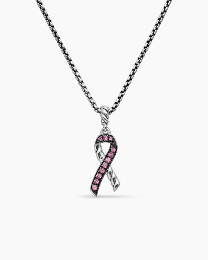 Cable Collectibles® Ribbon Necklace Sterling Silver with Pink Sapphires, 24.4mm