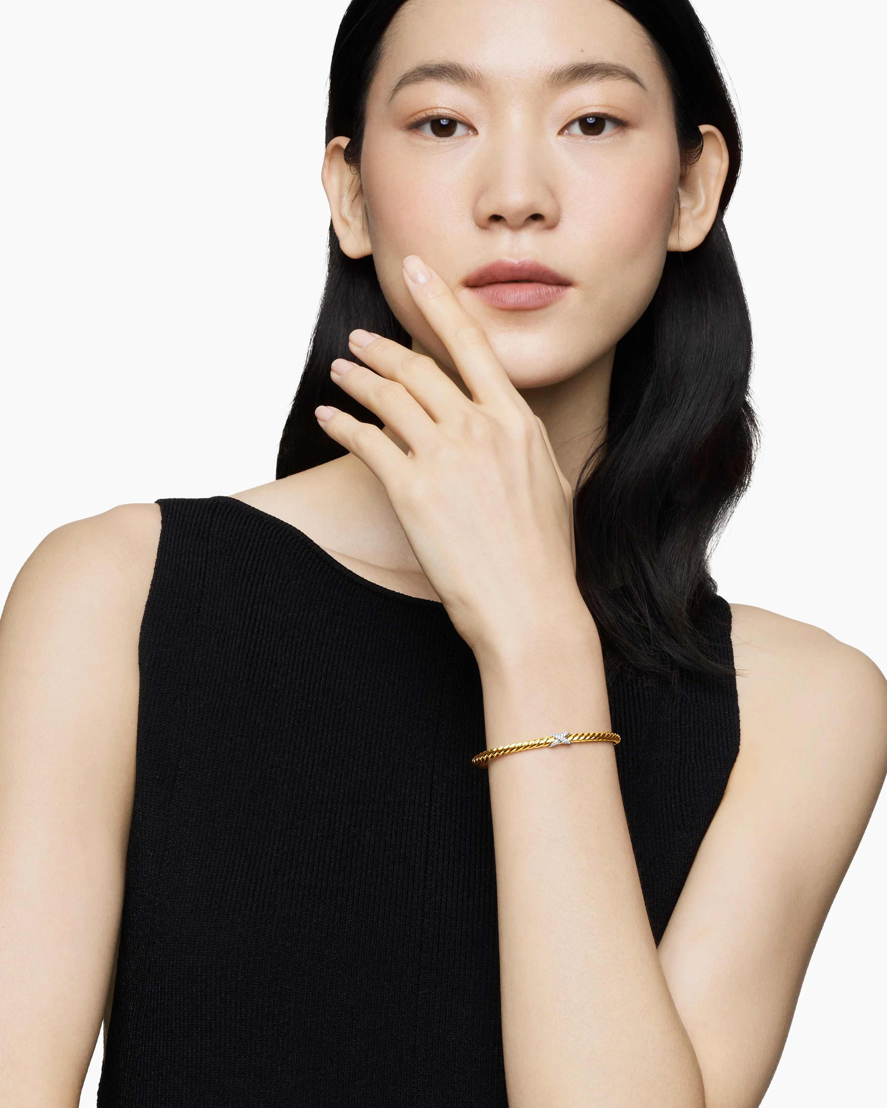 X Cablespira® Station Bracelet 18K Yellow Gold with Pavé Diamonds, 4mm