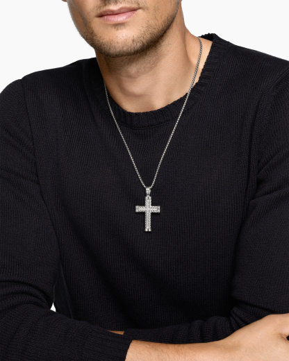 Chevron Cross Pendant Sterling Silver with Diamonds