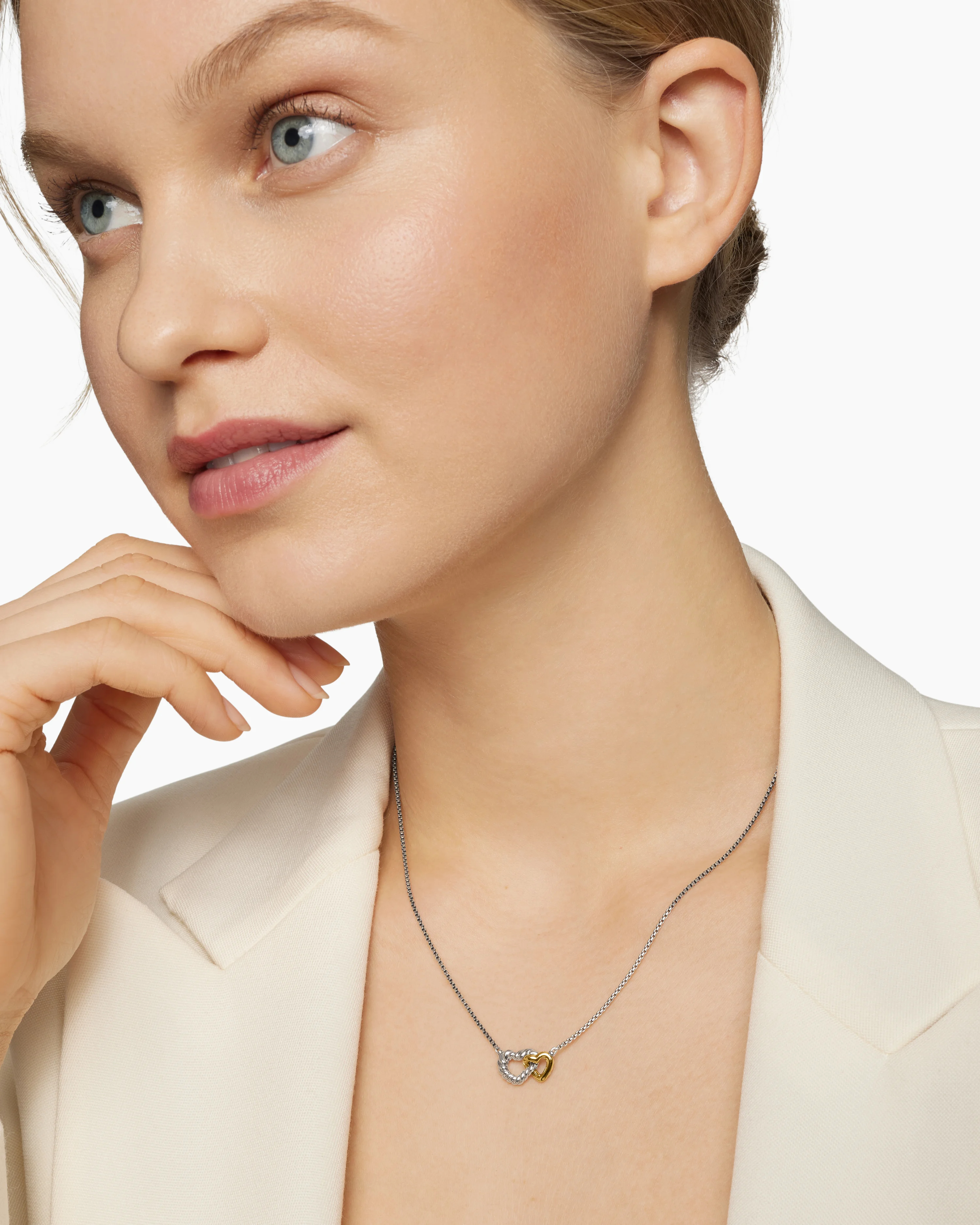 Cable Collectibles® Interlocking Heart Necklace Sterling Silver with 18K Yellow Gold