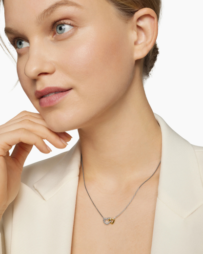 Cable Collectibles® Interlocking Heart Necklace Sterling Silver with 18K Yellow Gold