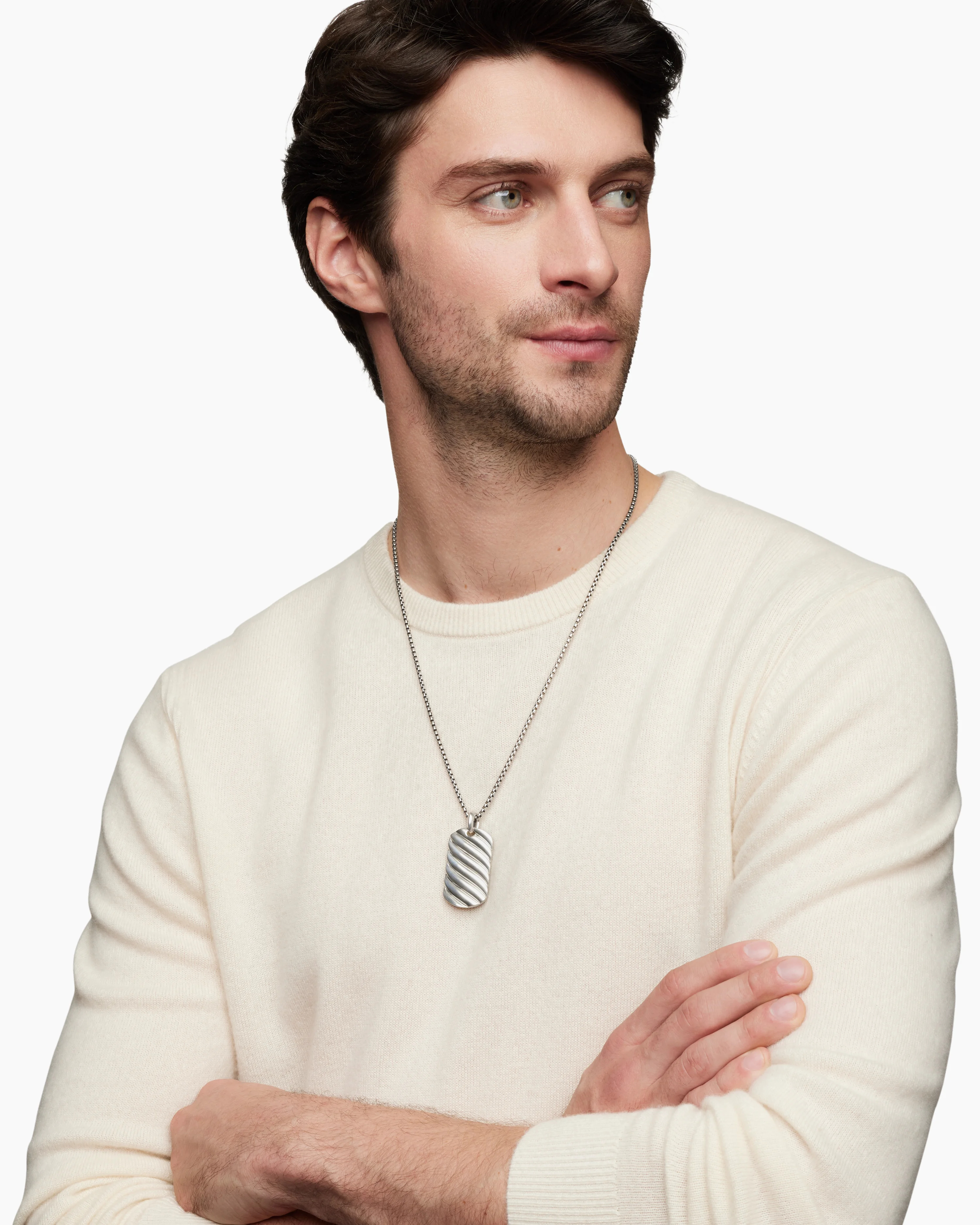 Sculpted Cable Tag Sterling Silver, 42mm