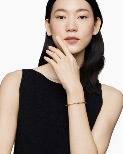 X Cablespira® Station Bracelet 18K Yellow Gold with Pavé Diamonds, 4mm