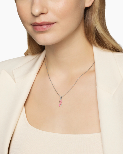 Cable Collectibles® Ribbon Necklace Sterling Silver with Pink Enamel, 24.4mm