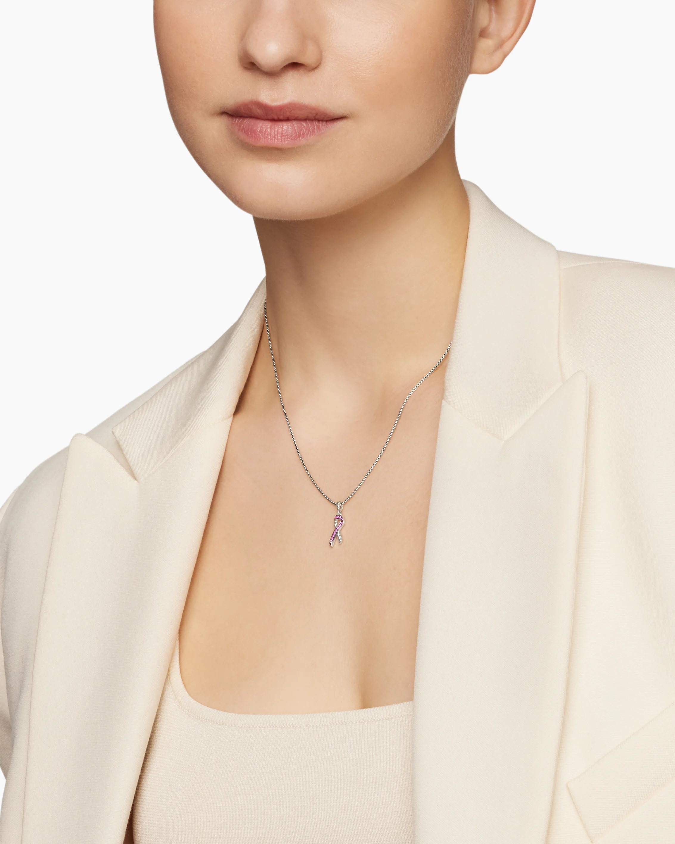 Cable Collectibles® Ribbon Necklace Sterling Silver with Pink Sapphires, 24.4mm