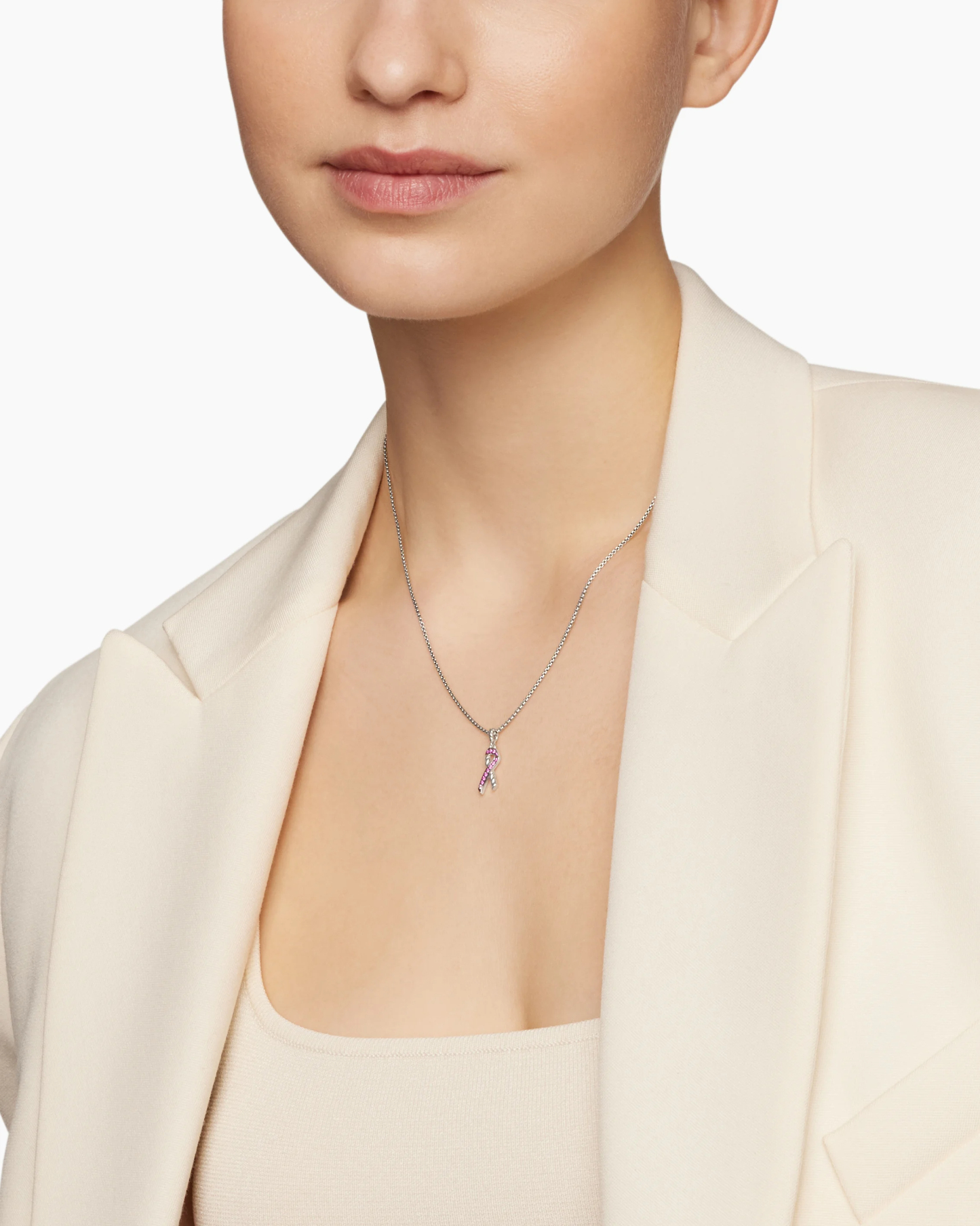 Cable Collectibles® Ribbon Necklace Sterling Silver with Pink Sapphires, 24.4mm