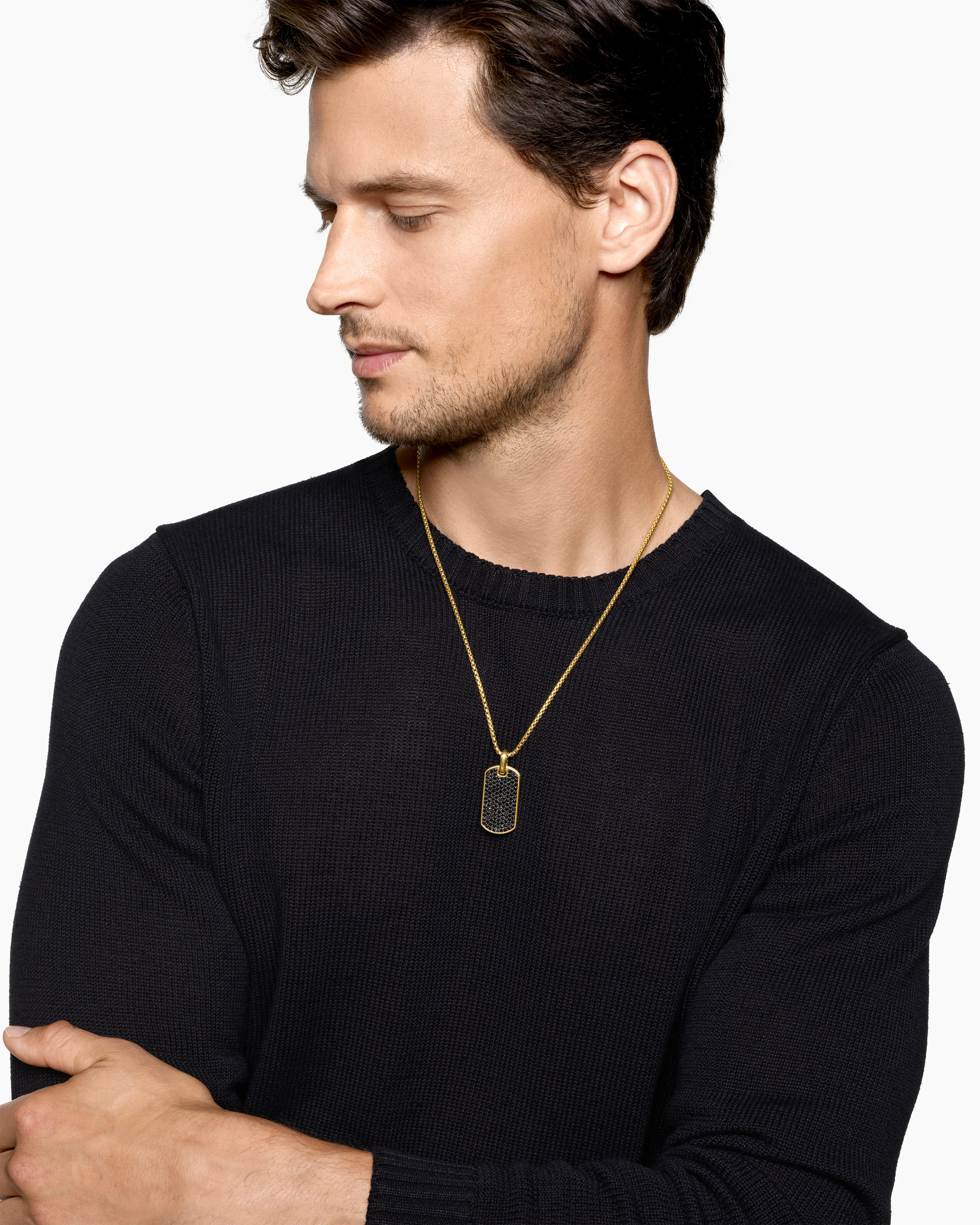 Chevron Tag 18K Yellow Gold with Black Diamonds, 42mm