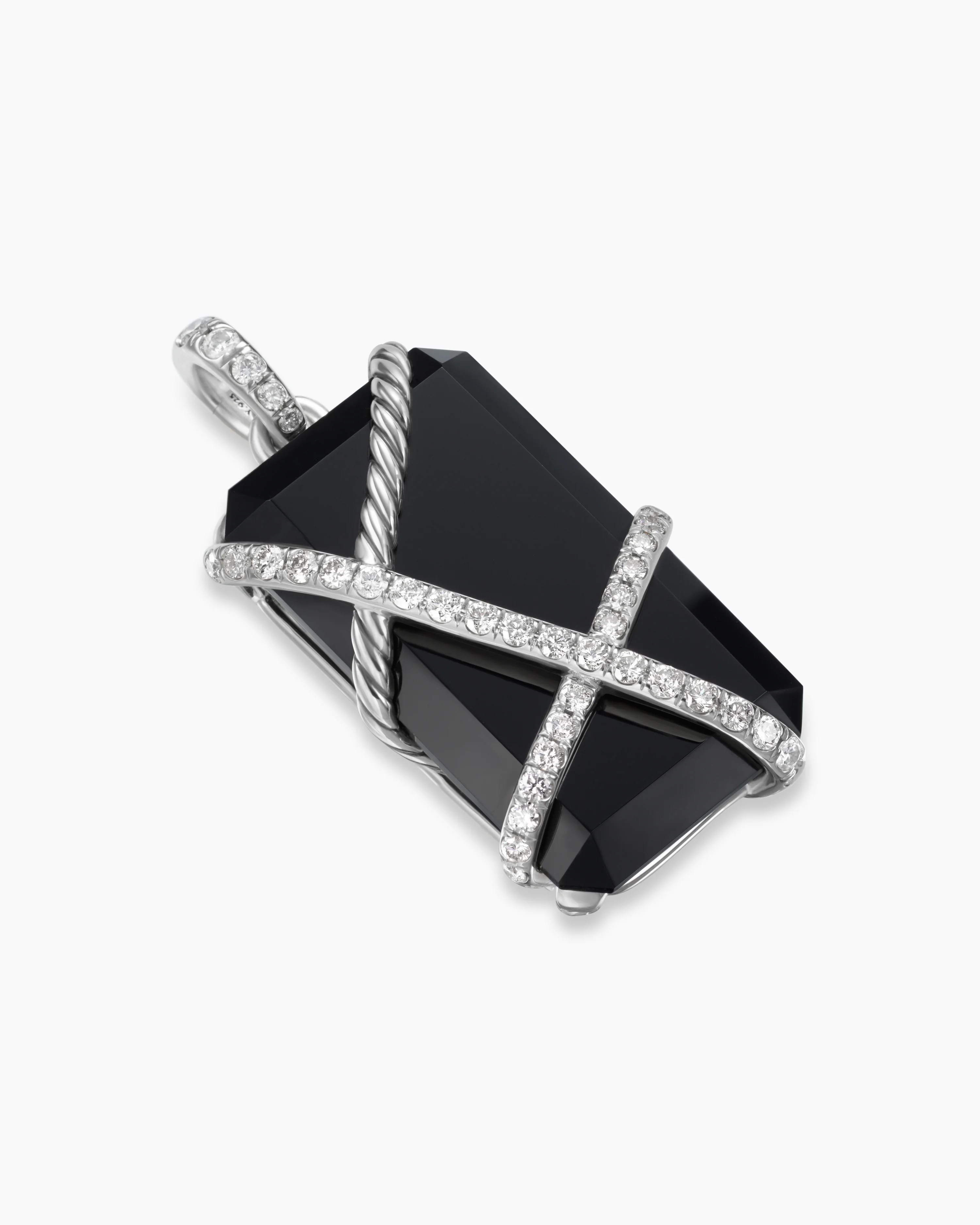 Cable Wrap Amulet Sterling Silver with Black Onyx and Diamonds, 32mm