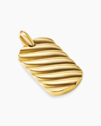Sculpted Cable Tag 18K Yellow Gold, 42mm
