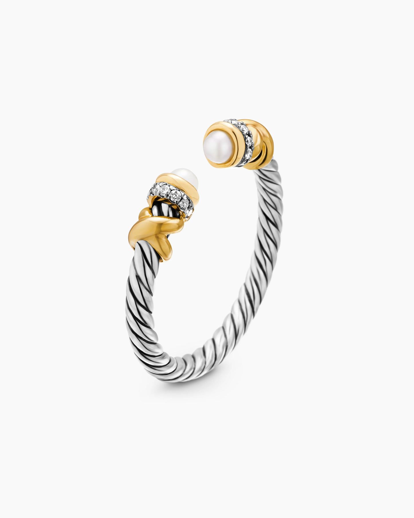 Petite Helena Ring Sterling Silver with 18K Yellow Gold, Pearls and Diamonds, 2.5mm