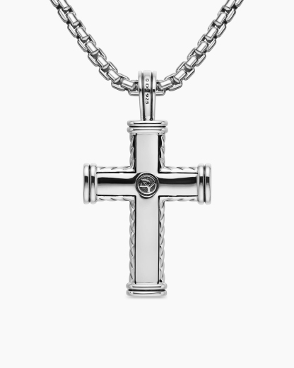 Chevron Cross Pendant Sterling Silver with Black Diamonds