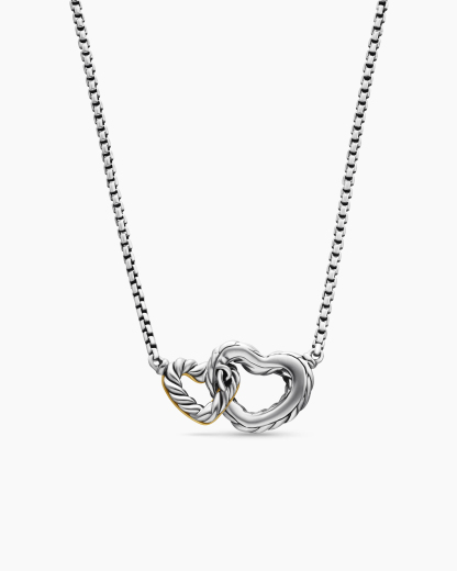 Cable Collectibles® Interlocking Heart Necklace Sterling Silver with 18K Yellow Gold
