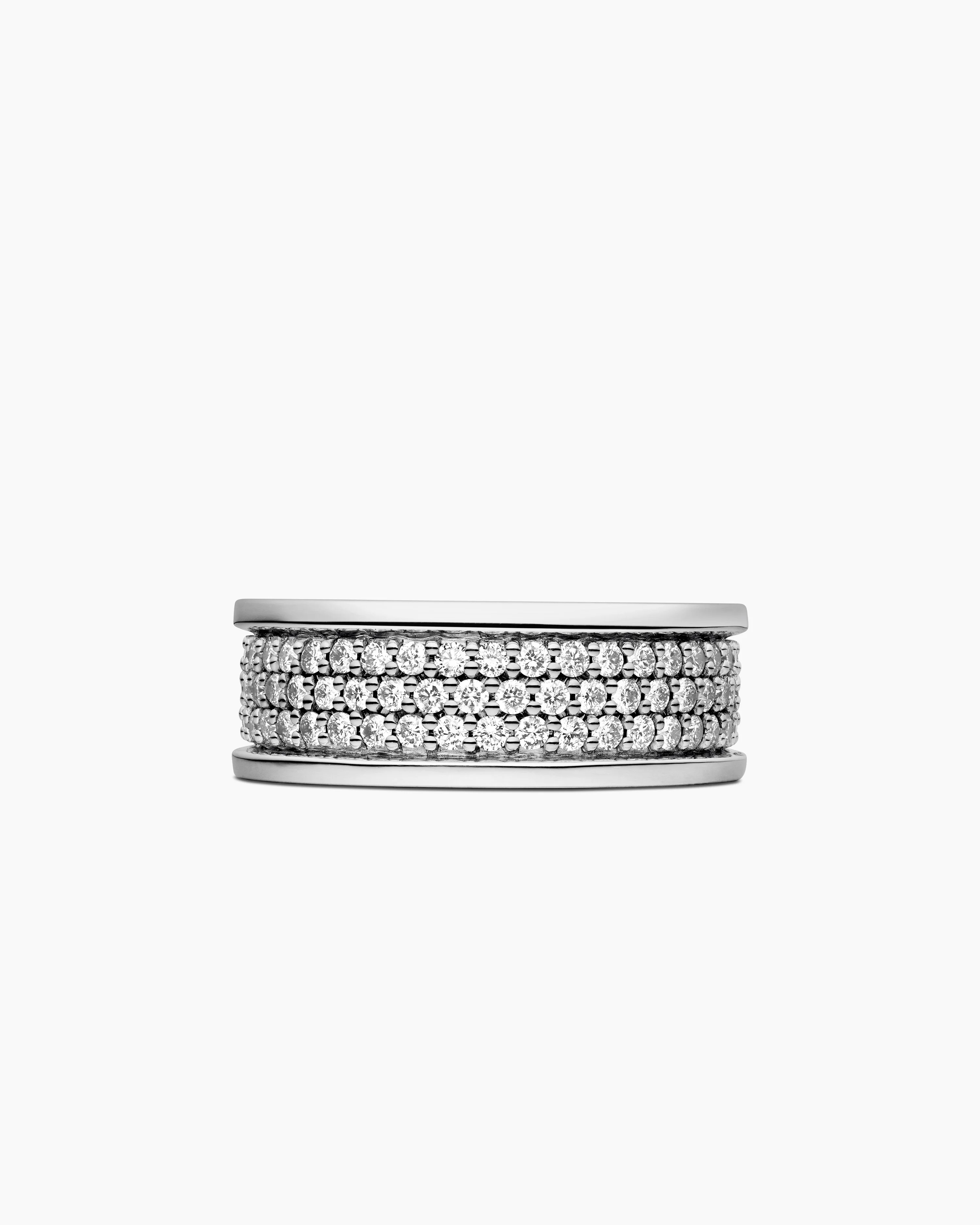 Streamline® Pavé Three Row Band Ring Sterling Silver with Diamonds, 8.5mm