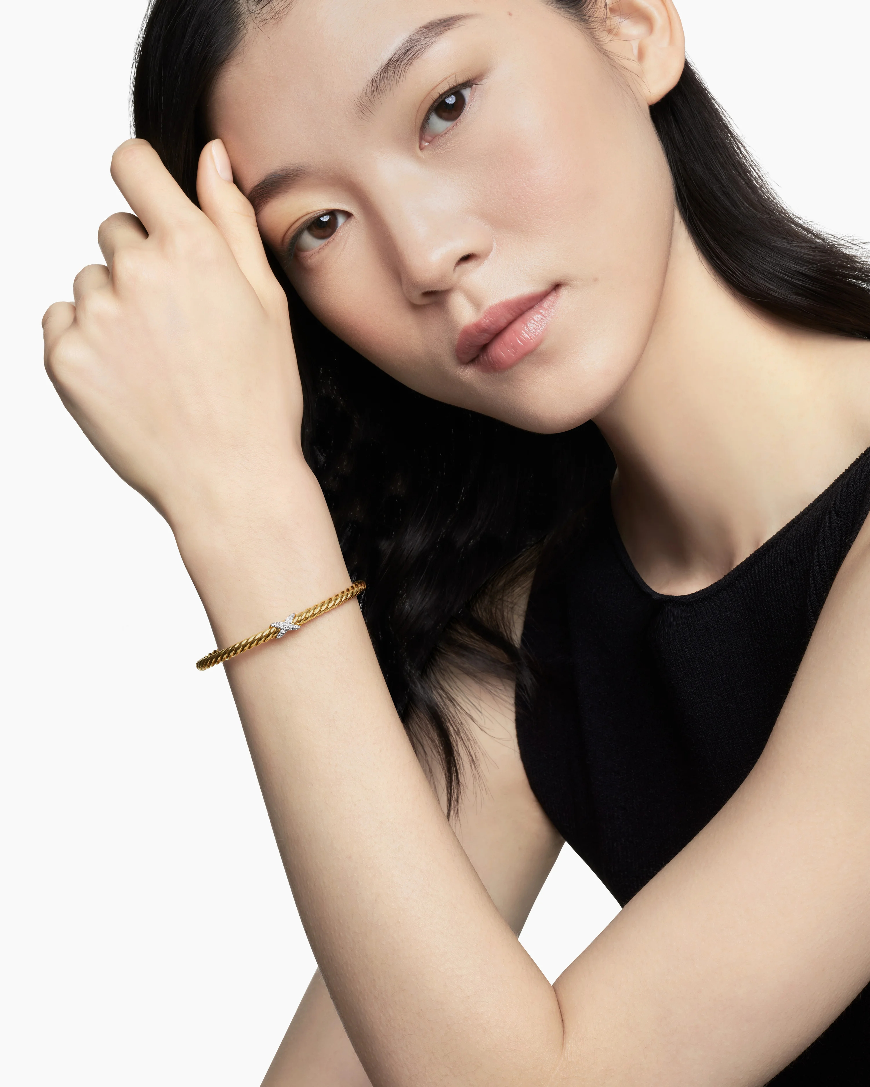 X Cablespira® Station Bracelet 18K Yellow Gold with Pavé Diamonds, 4mm