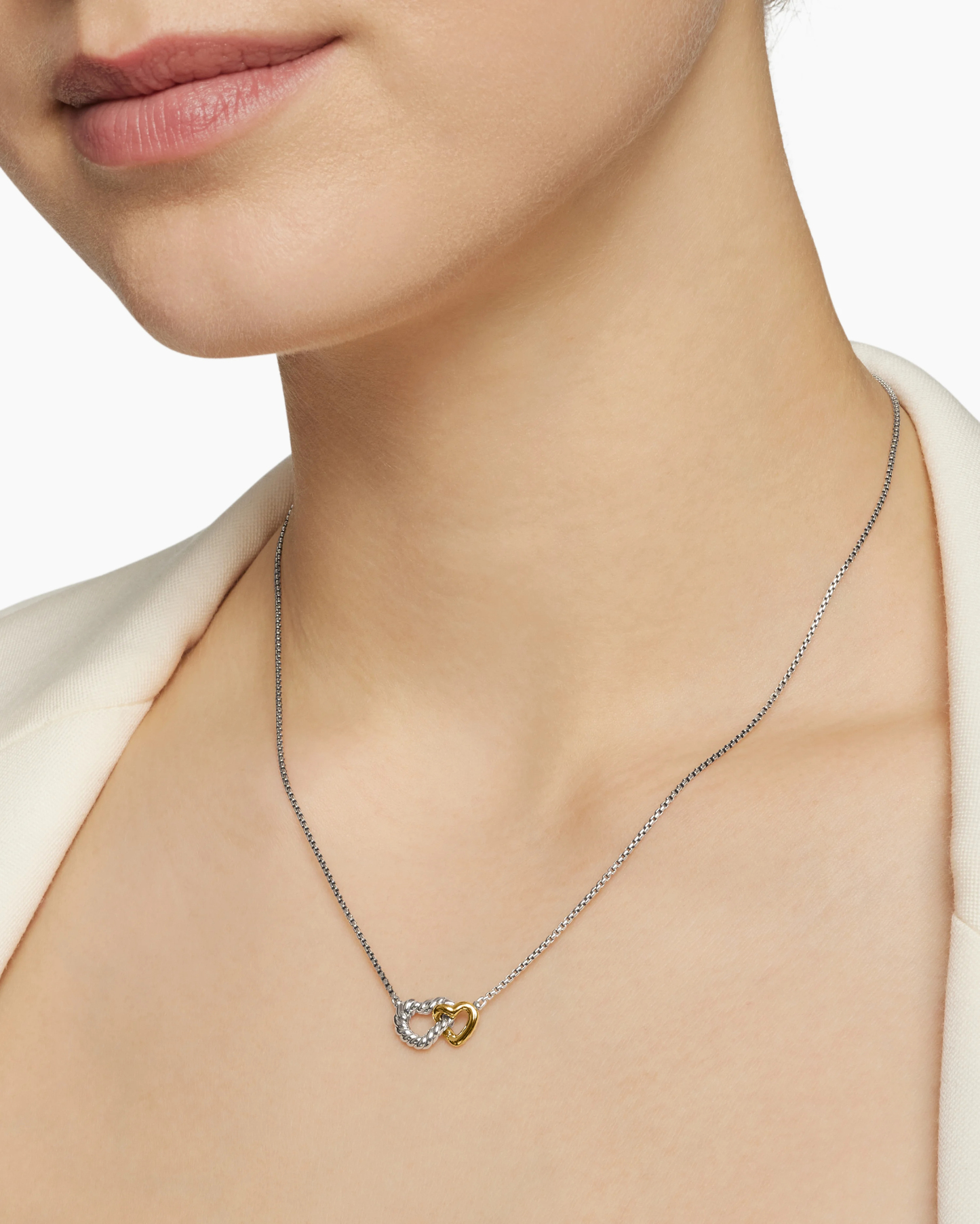 Cable Collectibles® Interlocking Heart Necklace Sterling Silver with 18K Yellow Gold