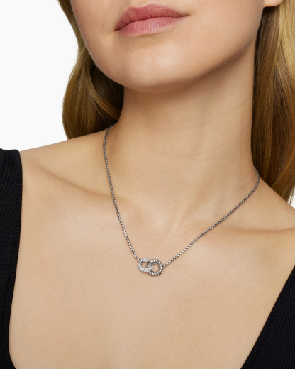 Belmont® Curb Link Necklace Sterling Silver with Diamonds, 20mm