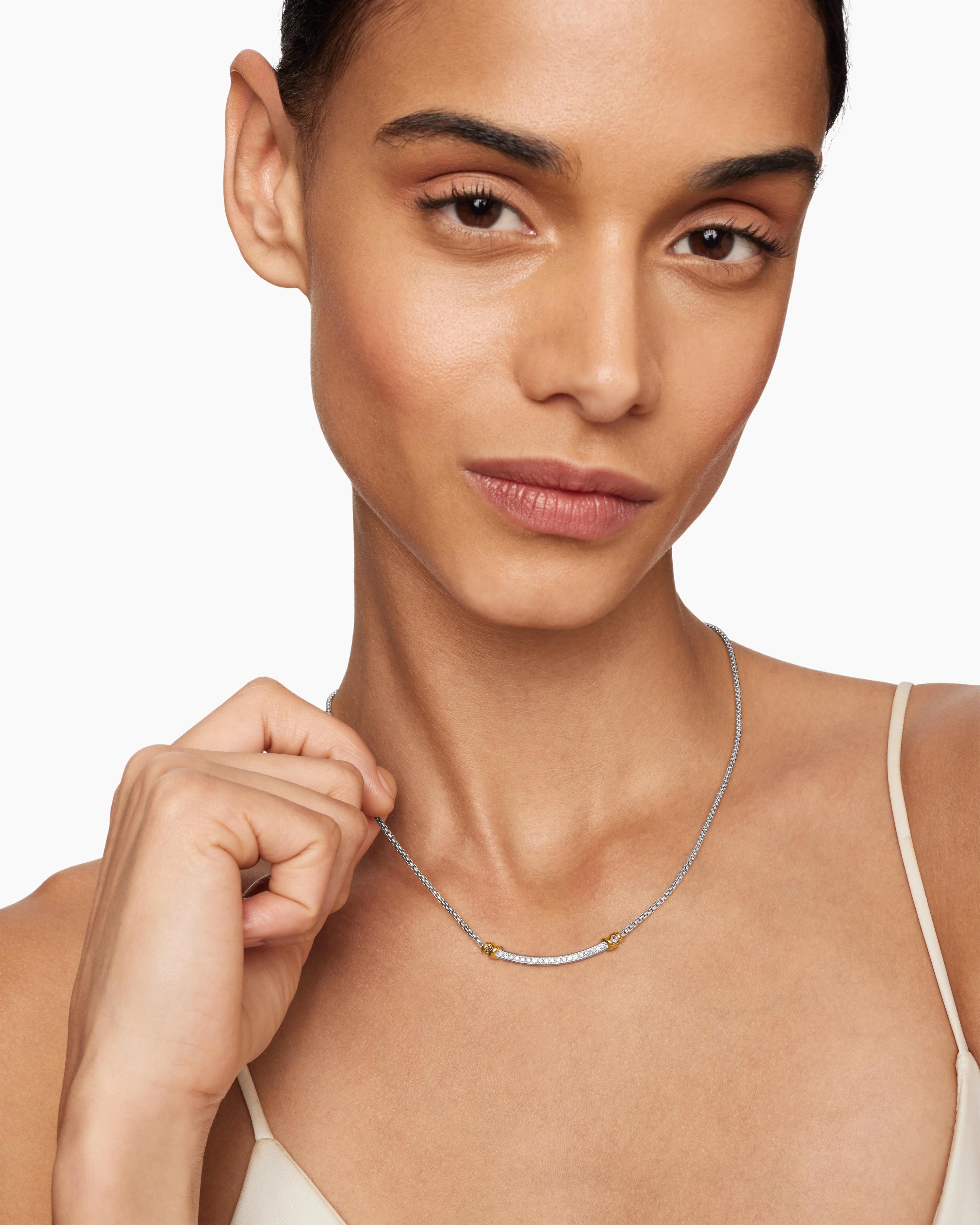 Petite Helena Wrap Station Necklace Sterling Silver with 18K Yellow Gold and Diamonds, 29mm