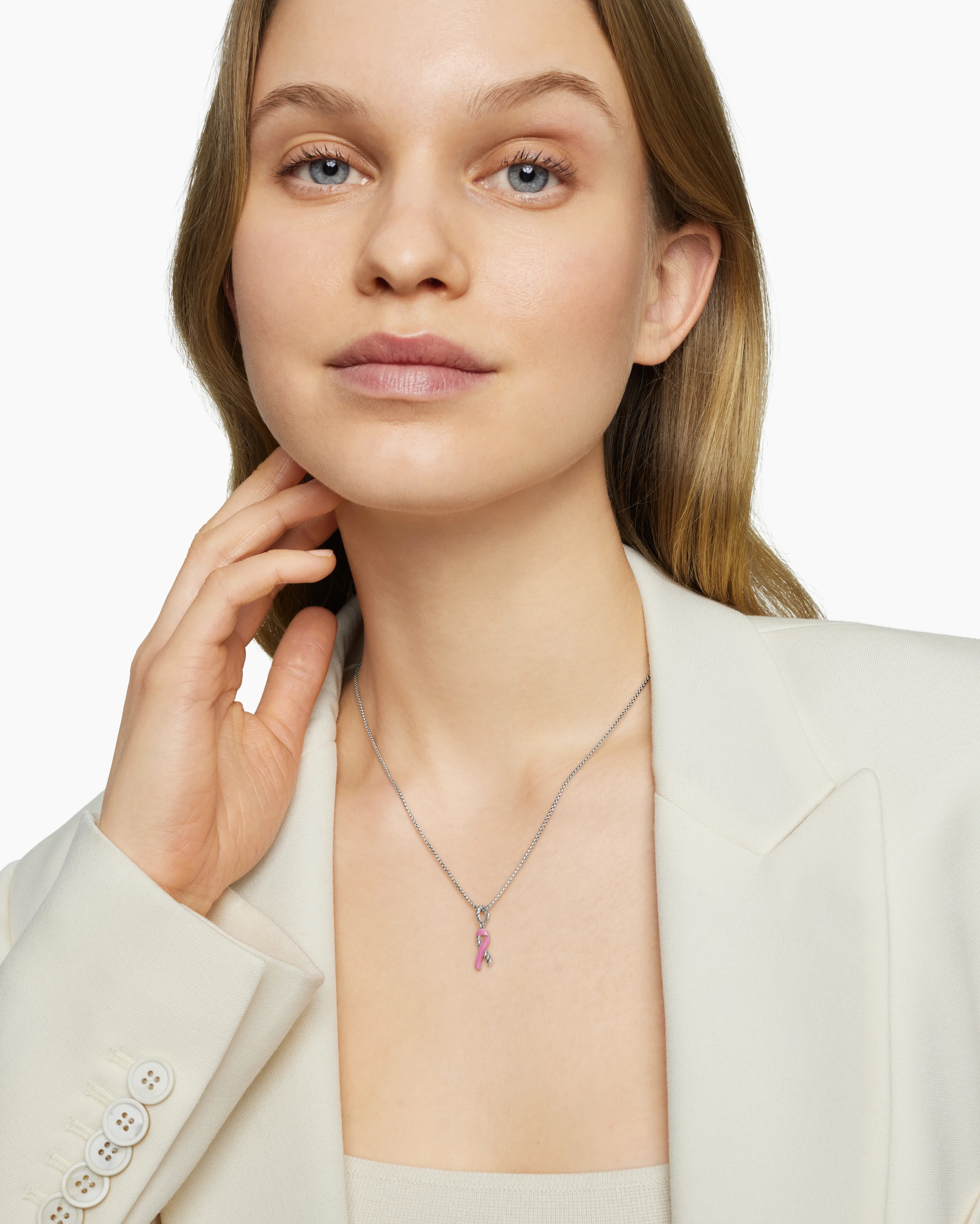 Cable Collectibles® Ribbon Necklace Sterling Silver with Pink Enamel, 24.4mm