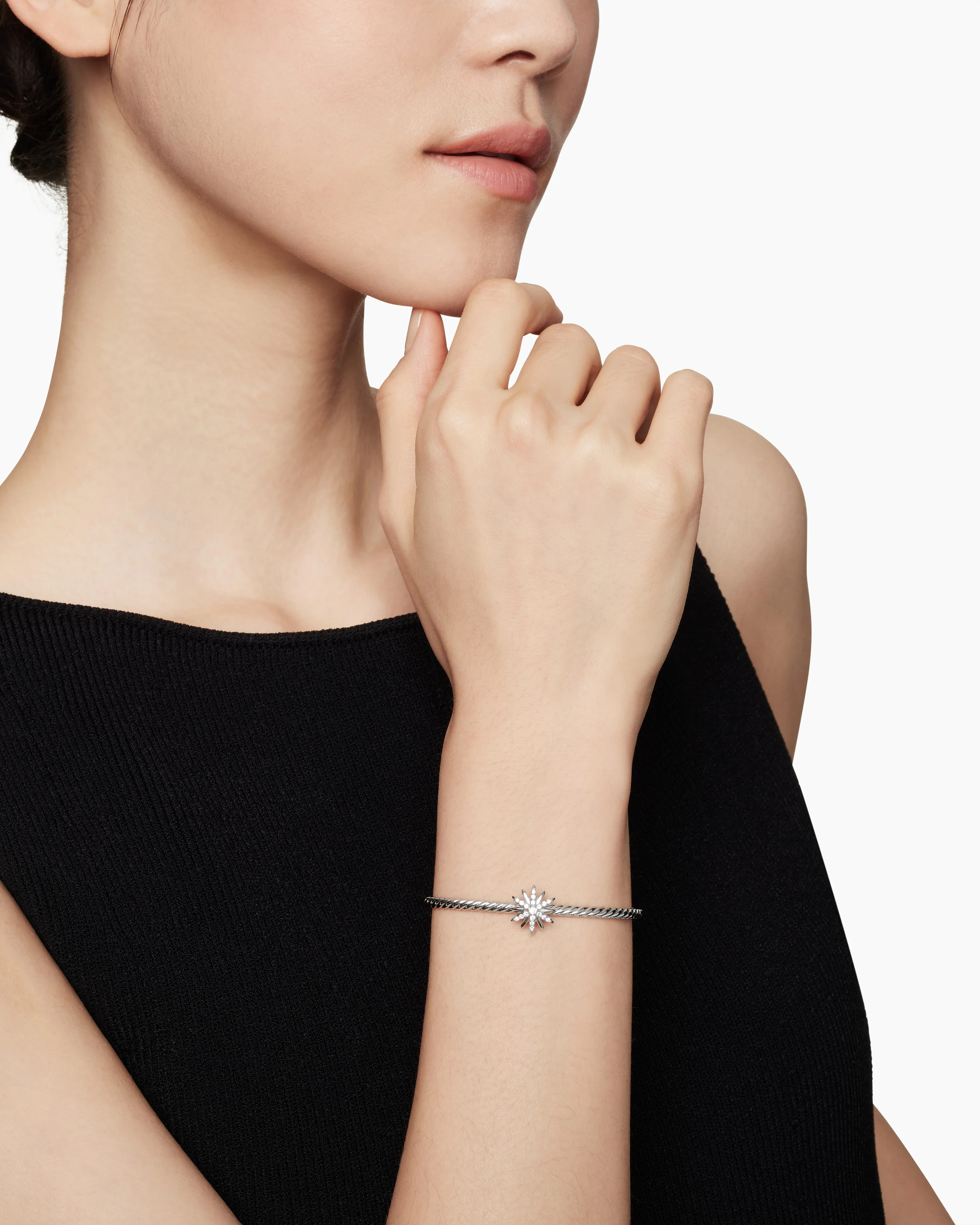 Starburst Center Station Bracelet Sterling Silver with Diamonds, 3mm