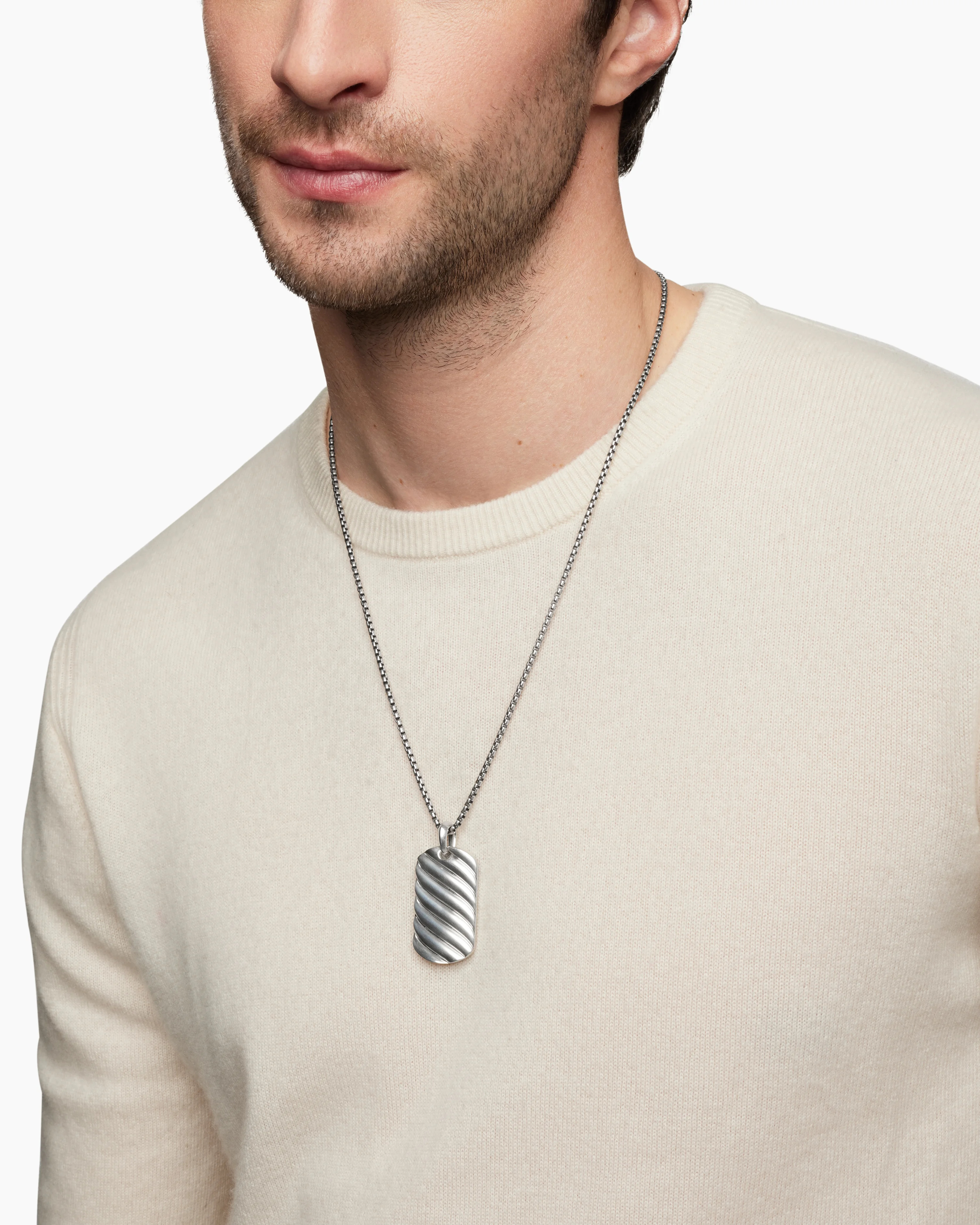 Sculpted Cable Tag Sterling Silver, 42mm