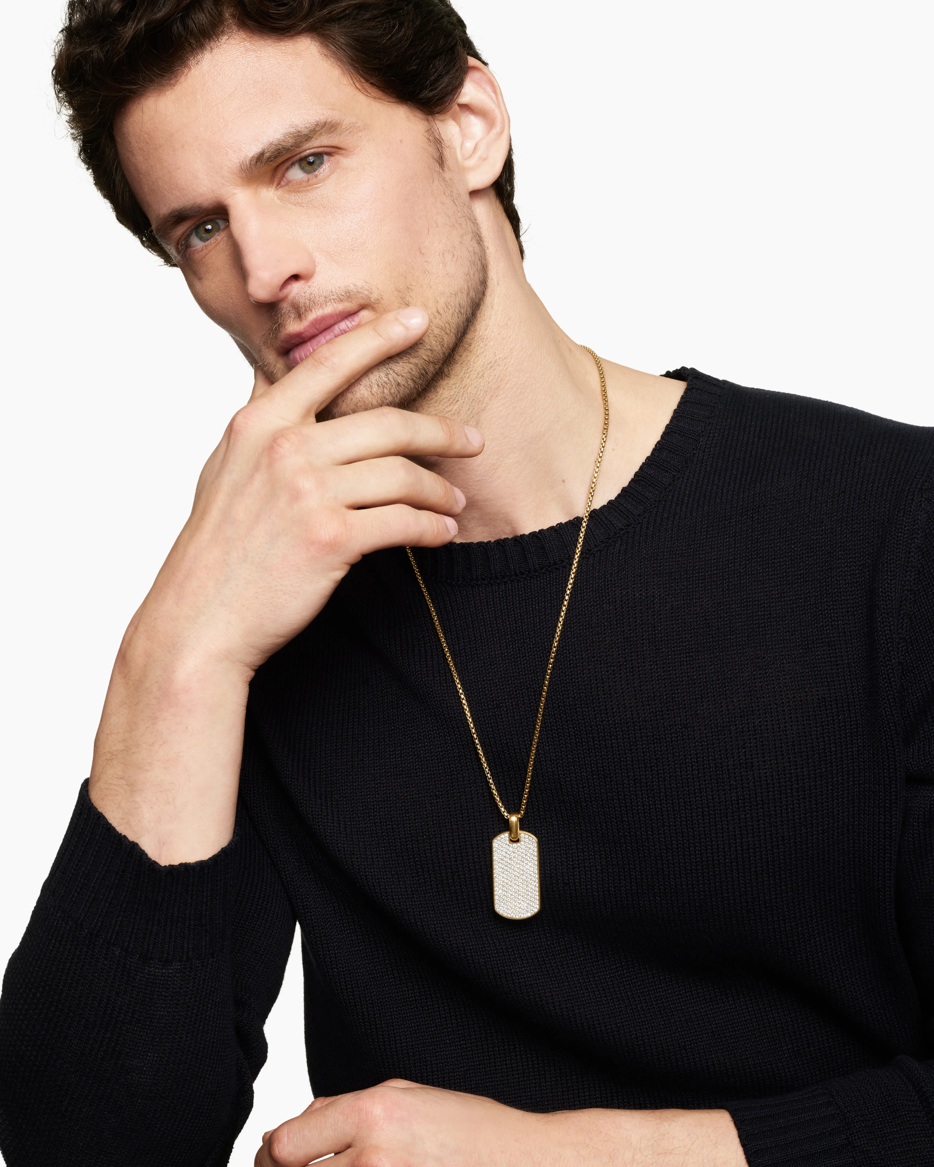 Chevron Tag 18K Yellow Gold with Diamonds, 42mm