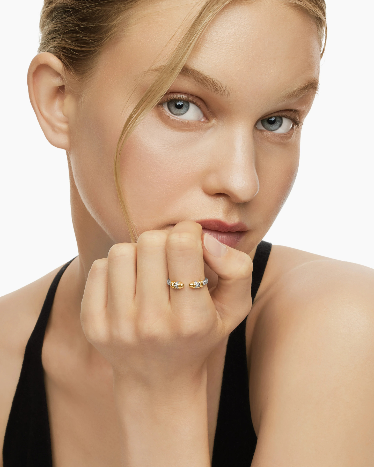 Petite Helena Ring Sterling Silver with 18K Yellow Gold Domes and Diamonds, 2.5mm