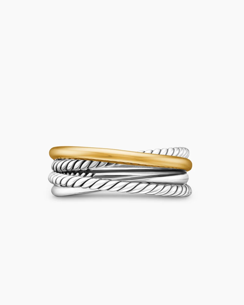 Crossover Band Ring Sterling Silver with 18K Yellow Gold, 6.8mm