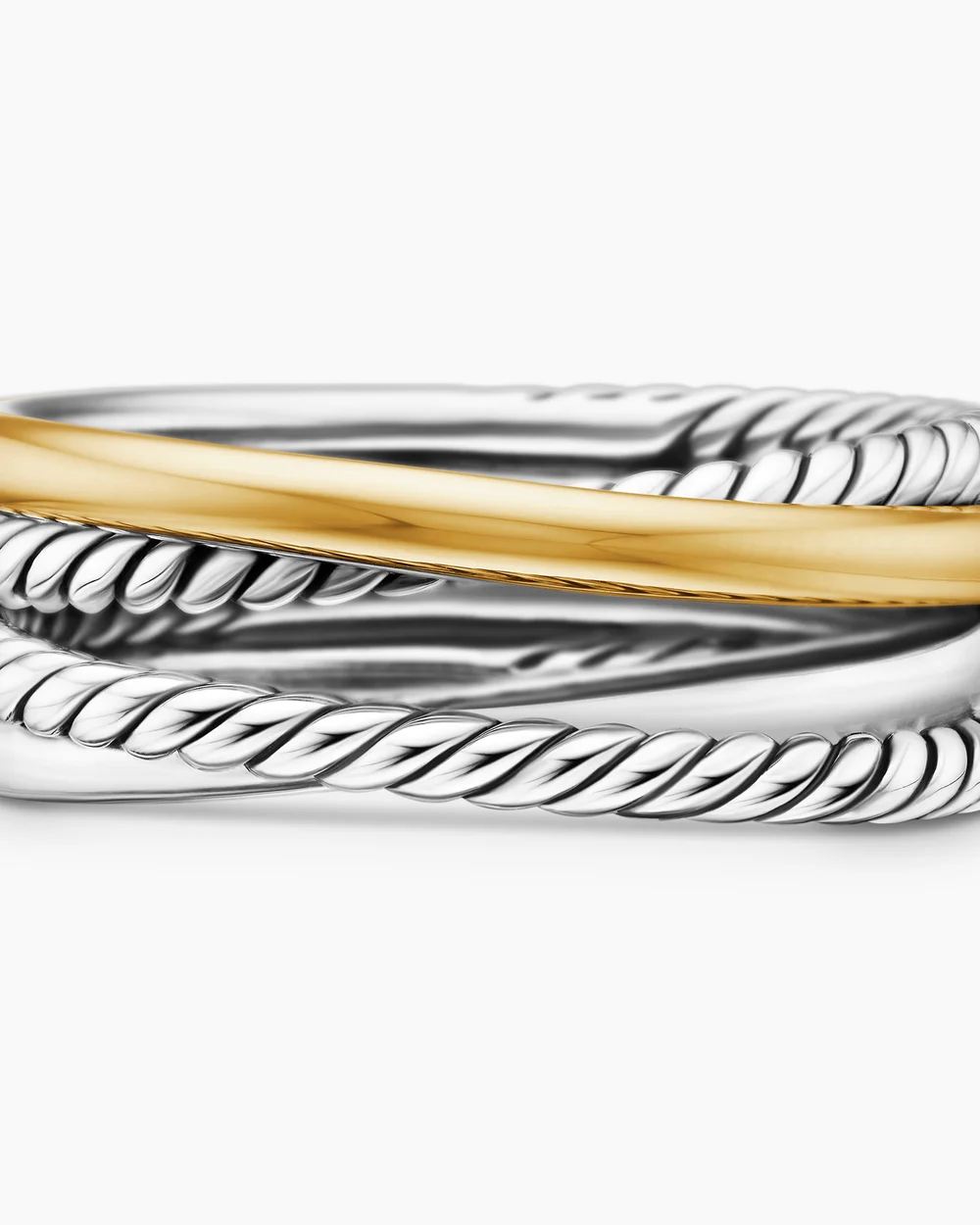 Crossover Band Ring Sterling Silver with 18K Yellow Gold, 6.8mm