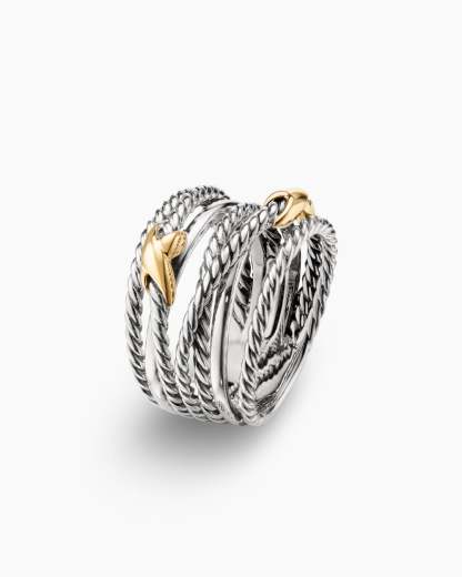 Double X Crossover Ring Sterling Silver with 18K Yellow Gold, 13mm