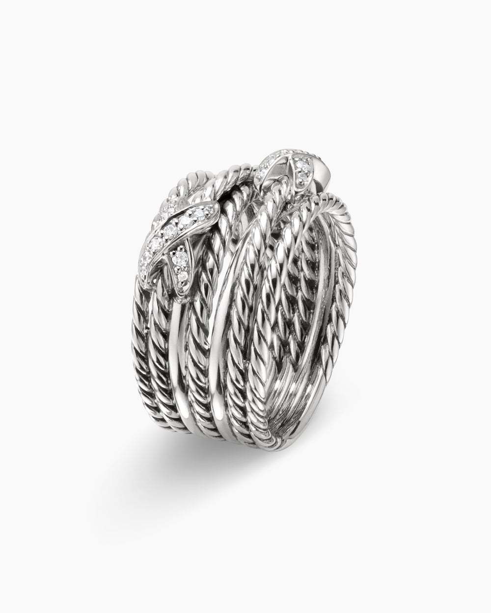 Double X Crossover Ring Sterling Silver with Diamonds, 13mm